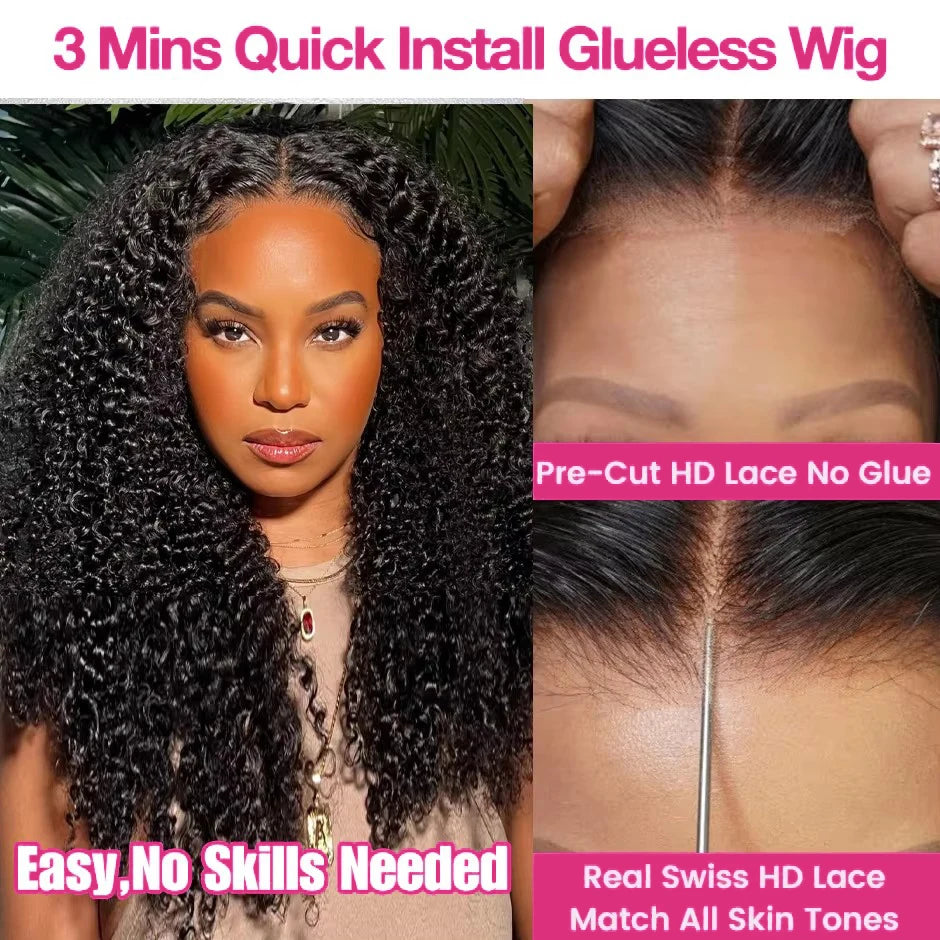 Perruques crépues bouclées 13x6 HD Lace Frontal Wig sans colle Cheveux humains 4C Afro Curly Lace Front Wigs 4x4 HD Lace Closure Wigs
