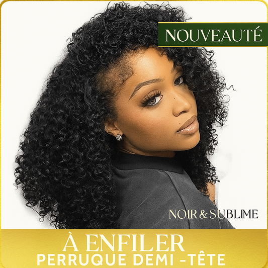 Demi perruques 3 en 1, cheveux humains crépus et bouclés, sans colle, avec cordon de serrage, clips sans couture.