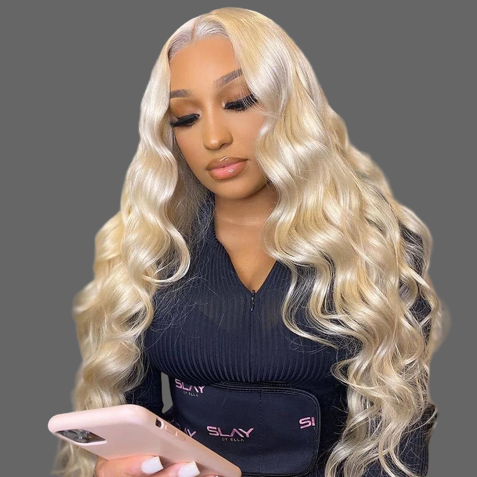 Perruque péruvienne ondulée Body Wave 613 avec fermeture en dentelle, densité 150 %, Body Wave blond miel, perruque en cheveux humains avec fermeture en dentelle 13x4 pour femmes