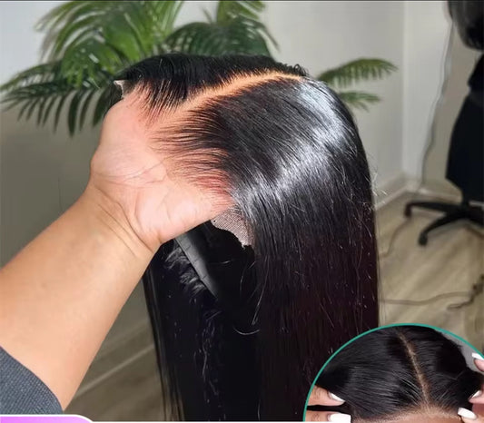 Perruques sans colle, cheveux humains, prêtes à porter, lisses, pré-épilées, à porter et à emporter, 7x5 HD, dentelle frontale prédécoupée