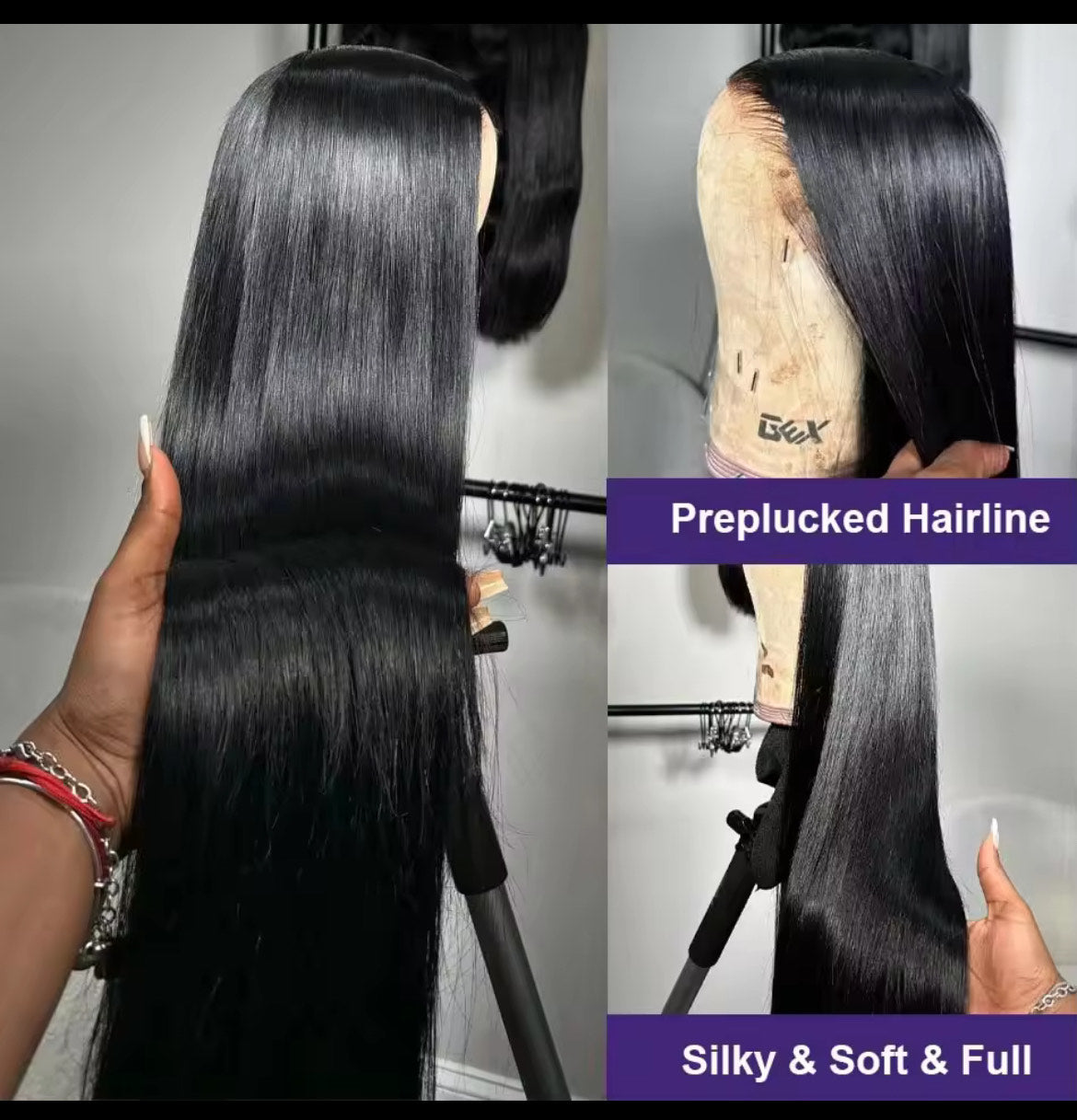 Perruques sans colle, cheveux humains, prêtes à porter, lisses, pré-épilées, à porter et à emporter, 7x5 HD, dentelle frontale prédécoupée
