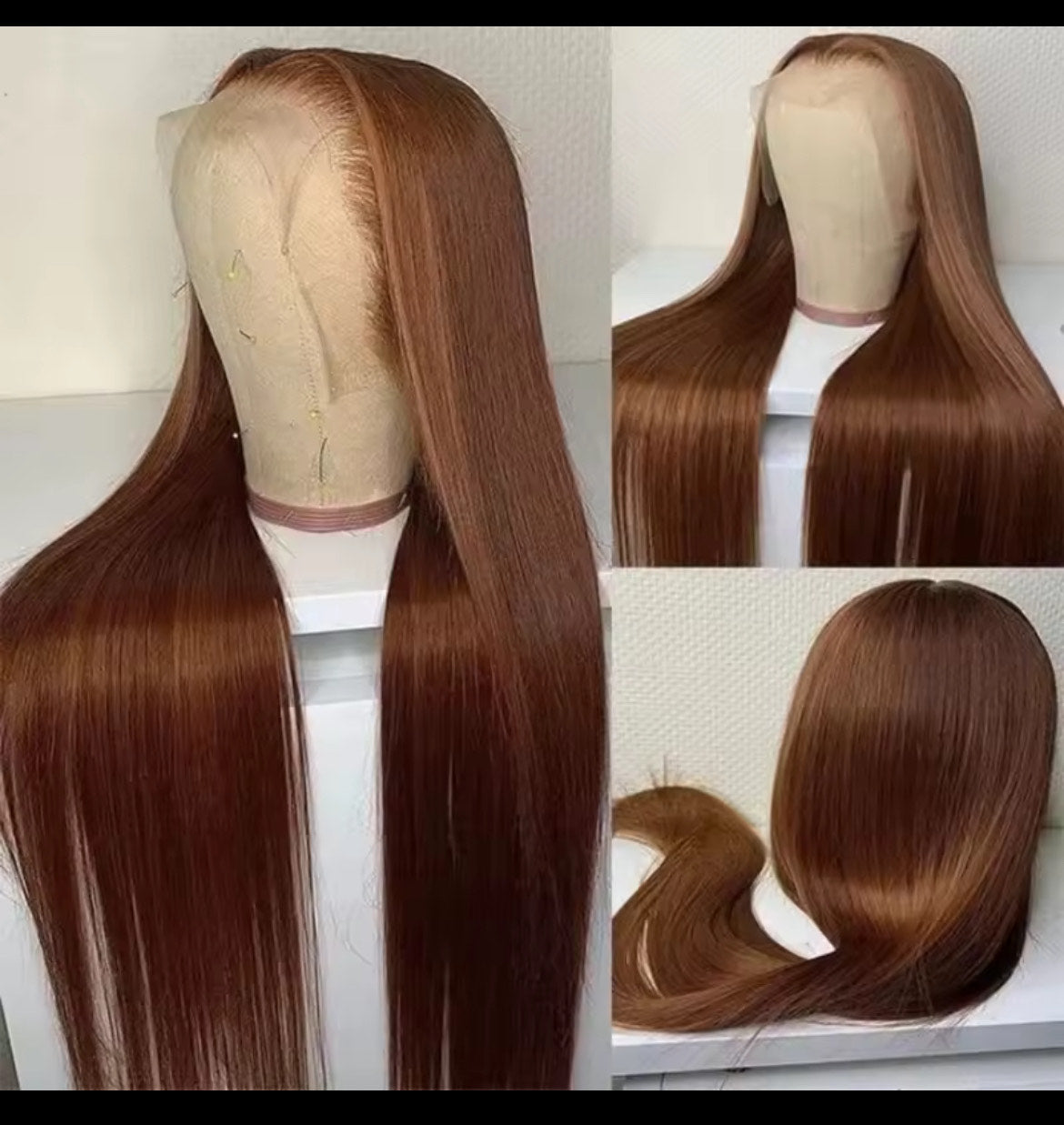 Perruques cheveux naturels, lisses, sans colle, brun chocolat, avec lace front, prêtes à porter, 10x10, pour femmes