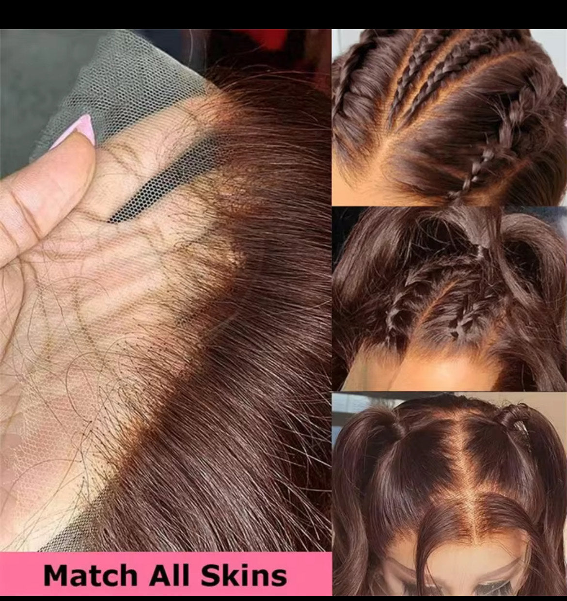 Perruques cheveux naturels, lisses, sans colle, brun chocolat, avec lace front, prêtes à porter, 10x10, pour femmes
