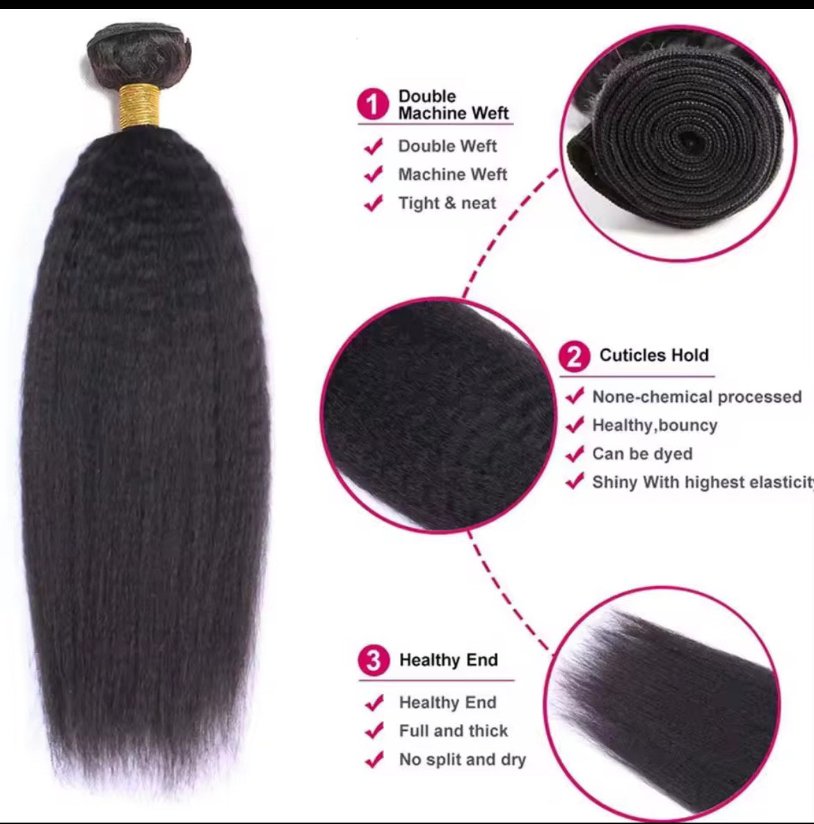 Extensions de cheveux mongols crépus et lisses, 100 % naturels, lots de 1, 3 ou 4 mèches, cheveux naturels Remy.