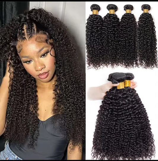 Extensions de cheveux mongols crépus et bouclés, 100 % naturels, couleur naturelle. Achetez des lots de 1, 3 ou 4.