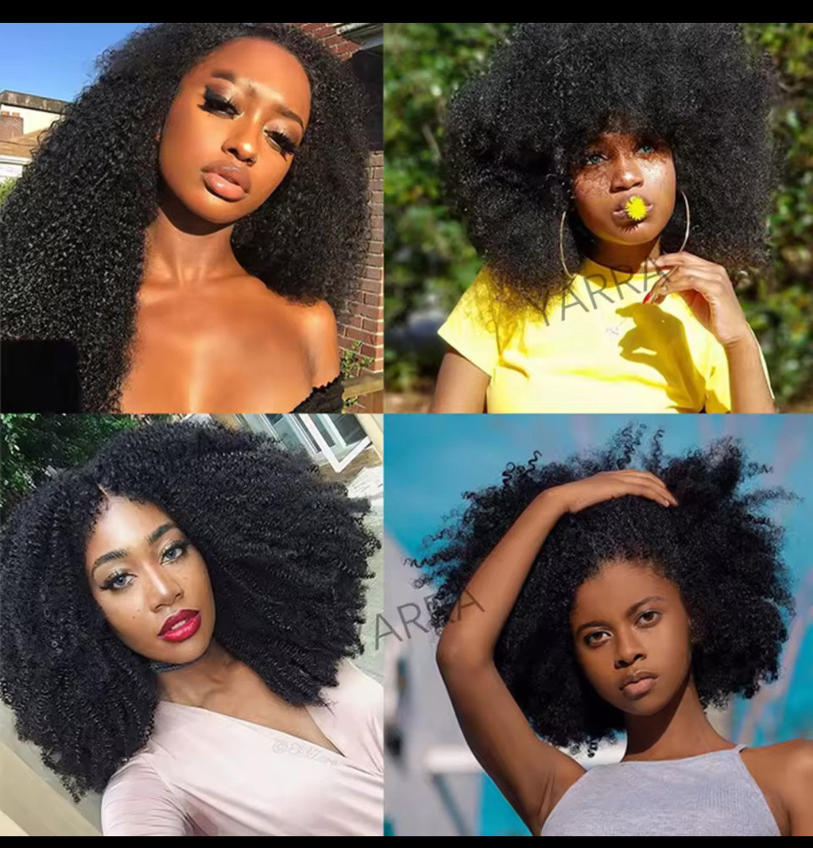 Extensions de cheveux mongols crépus et bouclés, 100 % naturels, couleur naturelle. Achetez des lots de 1, 3 ou 4.