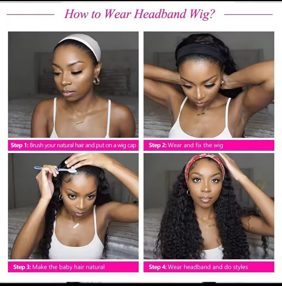 Perruque bandeau brésilienne ondulée profonde, cheveux naturels, densité 180 %, pour femmes