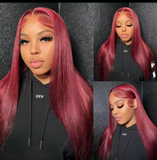 Perruque 99J Bordeaux 13x4 HD Transparent Lace Front Wig Perruque de cheveux humains malaisiens raides pour femmes Perruque à fermeture en dentelle 4x4