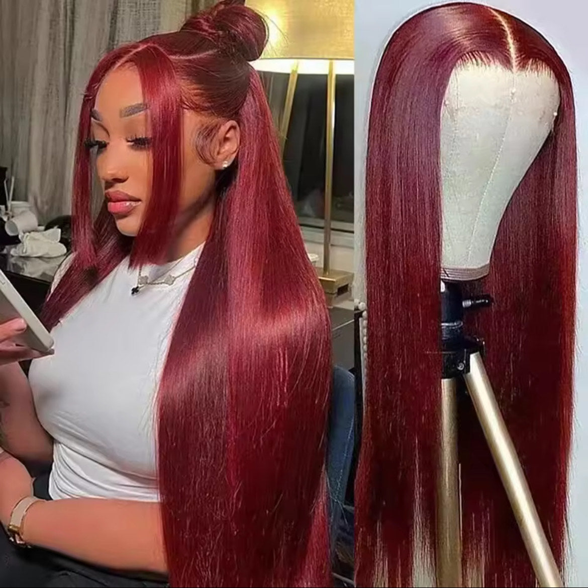 Perruque 99J Bordeaux 13x4 HD Transparent Lace Front Wig Perruque de cheveux humains malaisiens raides pour femmes Perruque à fermeture en dentelle 4x4