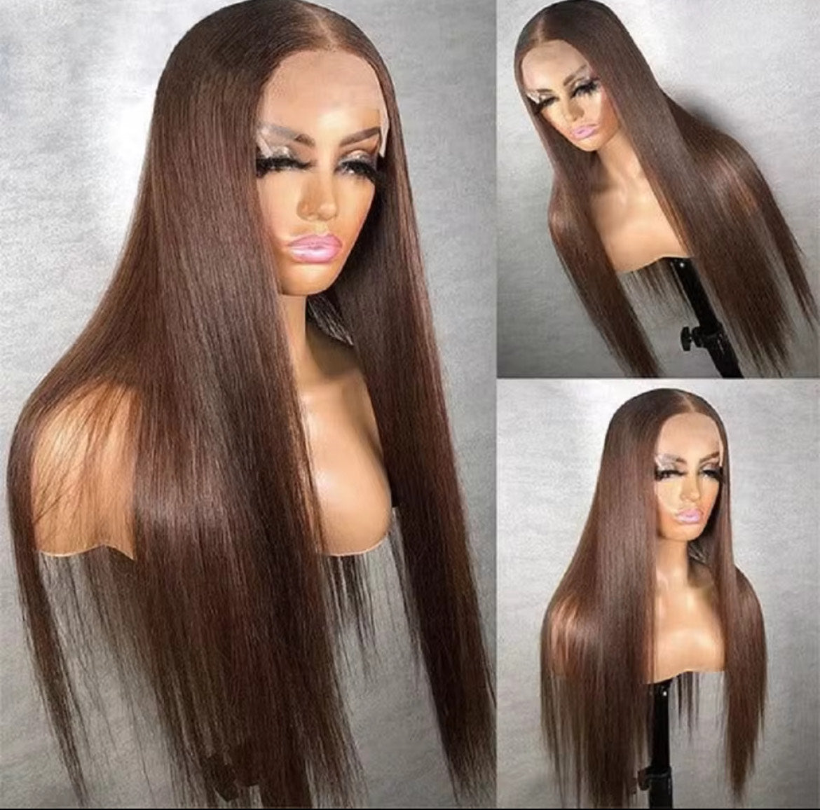 Perruque Lace Front Wig naturelle lisse et transparente Wear Go Couleur #4, brun chocolat, 10 x 10 cm, sans colle