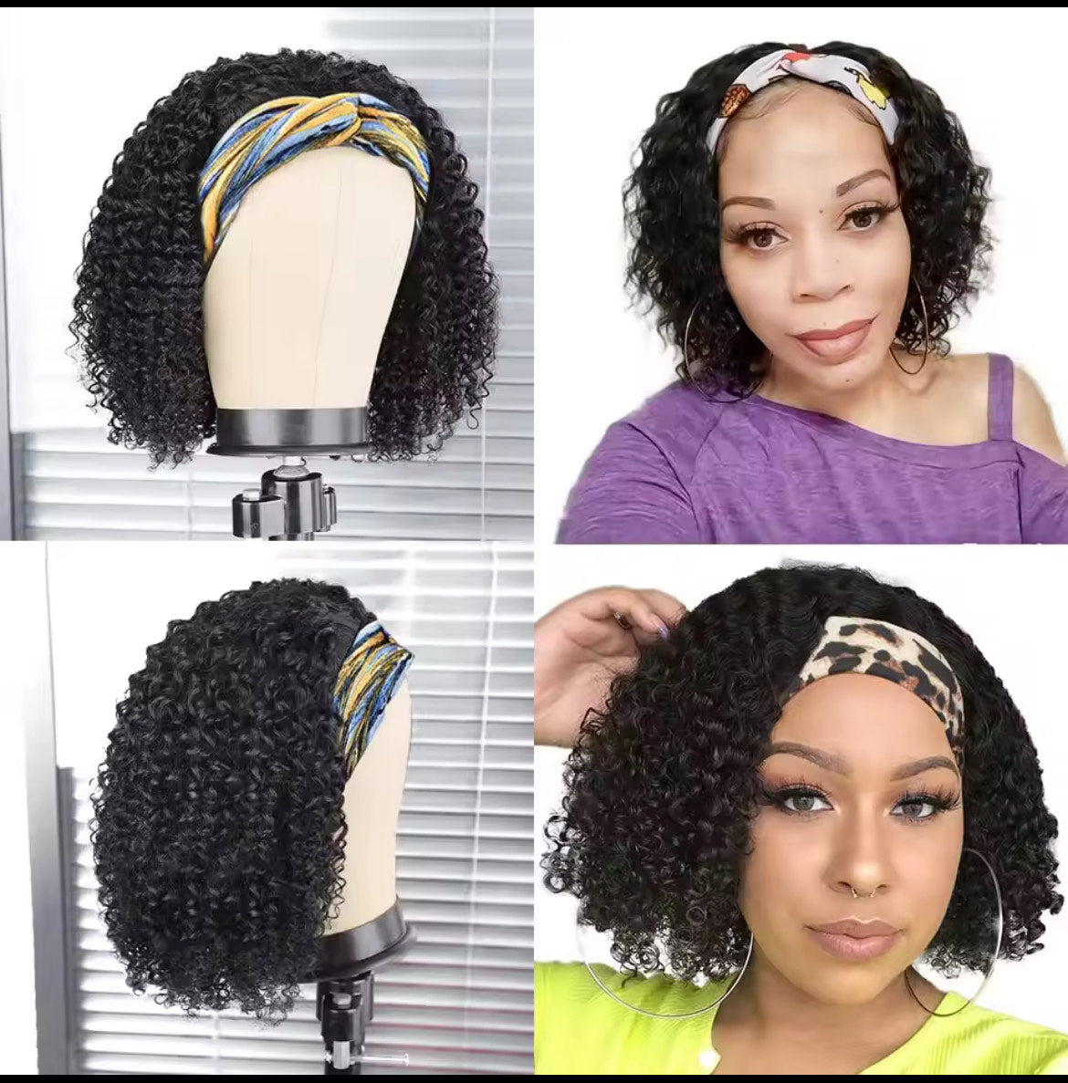 Perruque bandeau cheveux humains crépus bouclés pour femmes perruques brésiliennes courtes au carré sans colle