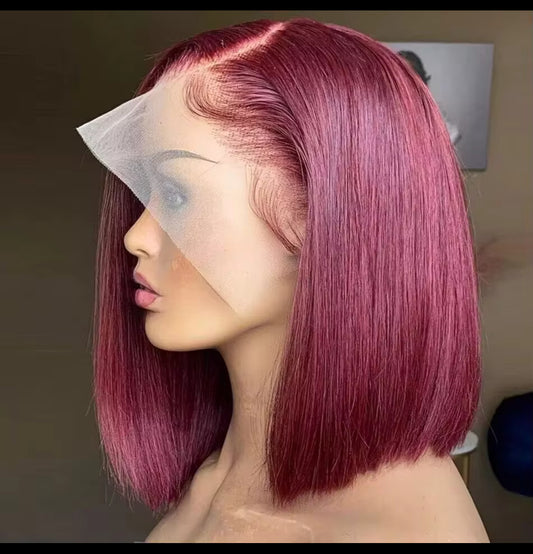 Perruque Lace Front Wig 100% Naturelle brésilienne , Cheveux lisses , bordeaux 99J dégradée , 13X4 Vin rouge pour Femmes