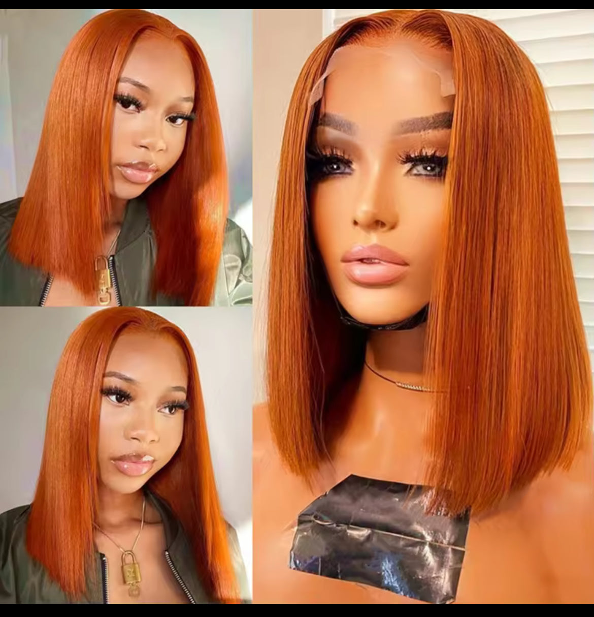 Perruque Bob Lace Frontal Wig 100%, naturelle cheveux humains ,couleur Orange 13X4 vietnamien , pour femmes