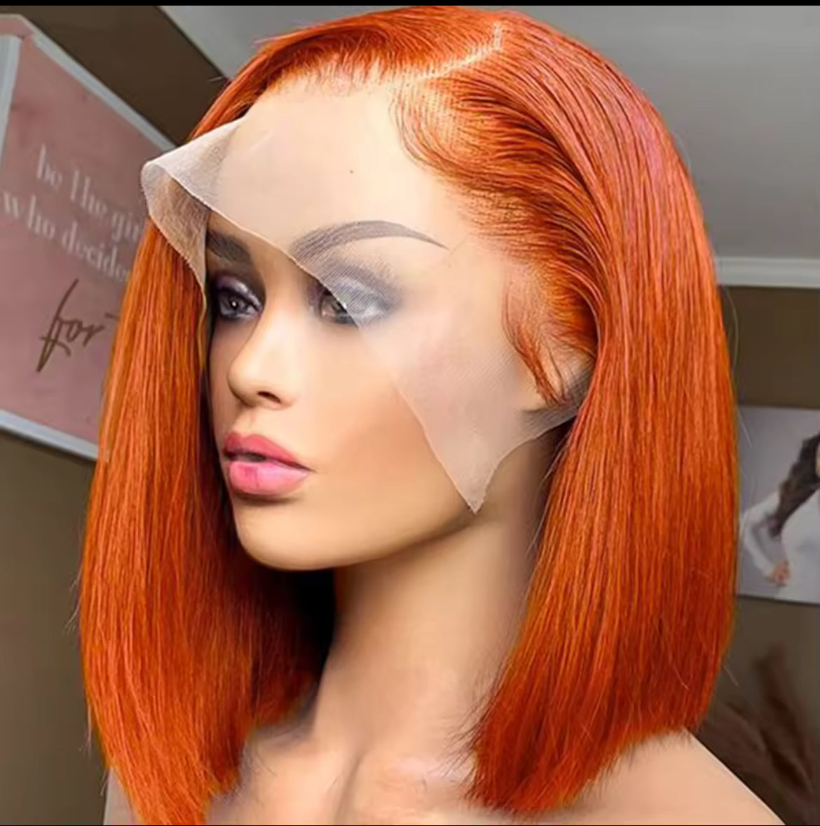 Perruque Bob Lace Frontal Wig 100%, naturelle cheveux humains ,couleur Orange 13X4 vietnamien , pour femmes