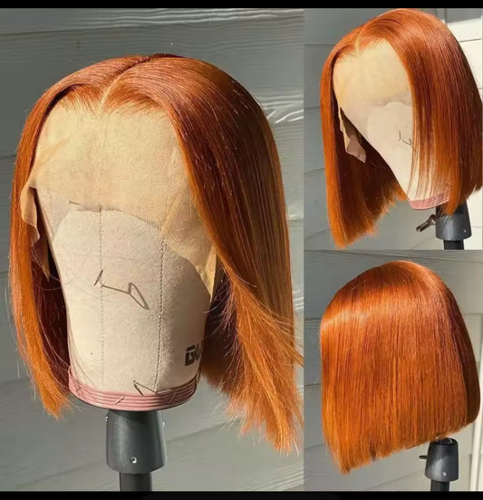 Perruque Bob Lace Frontal Wig 100%, naturelle cheveux humains ,couleur Orange 13X4 vietnamien , pour femmes