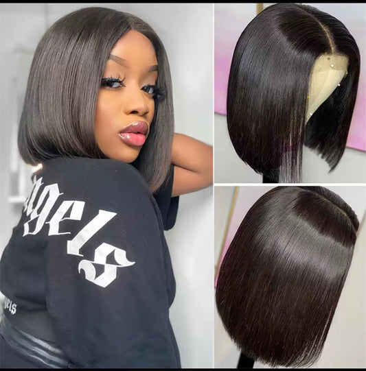 Cheveux Bruts Vietnamiens 180% densité Cheveux humains dentelle frontale Perruque droite BOB Naturel noir.
