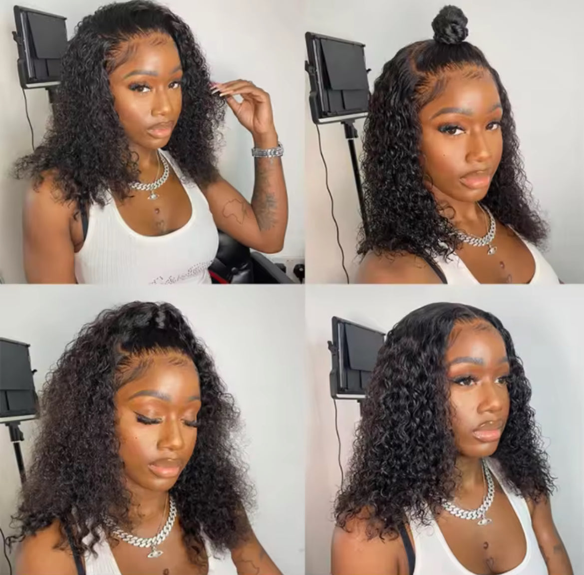 Crépus bouclés Perruques de cheveux humains 13X4 dentelle frontale , Perruques pour les femmes pré-plumées