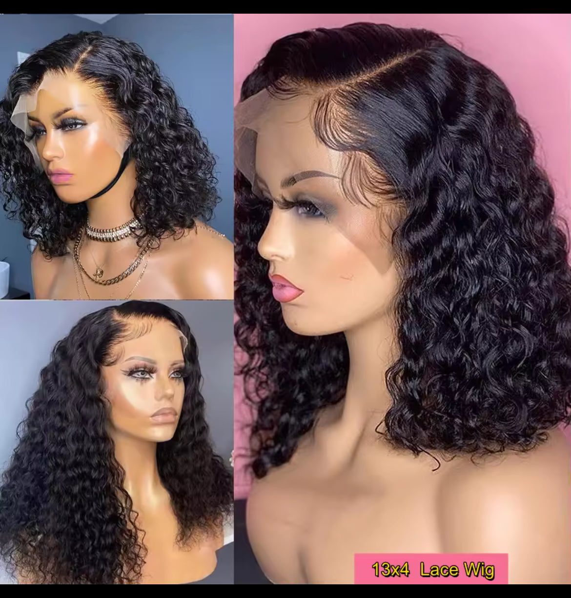 Crépus bouclés Perruques de cheveux humains 13X4 dentelle frontale , Perruques pour les femmes pré-plumées