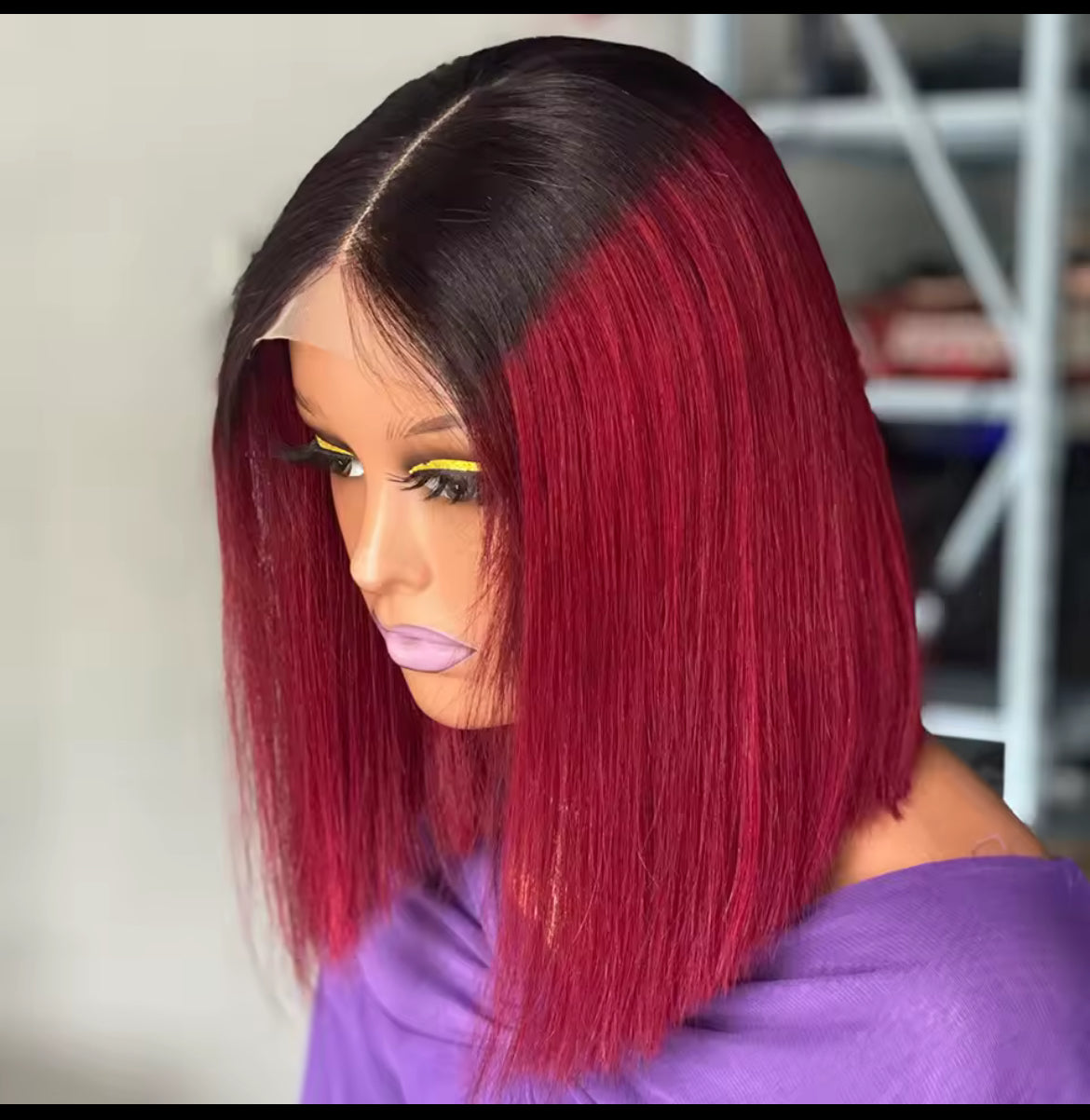 Cheveux humains Court Bob Perruque densité 180% Ombre 1B 99J deux tons Vin rouge Bourgogne 13X4 Lace Front Perruque Pour Femme