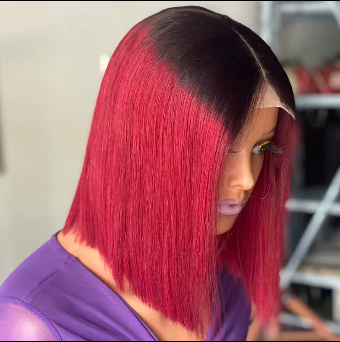 Cheveux humains Court Bob Perruque densité 180% Ombre 1B 99J deux tons Vin rouge Bourgogne 13X4 Lace Front Perruque Pour Femme