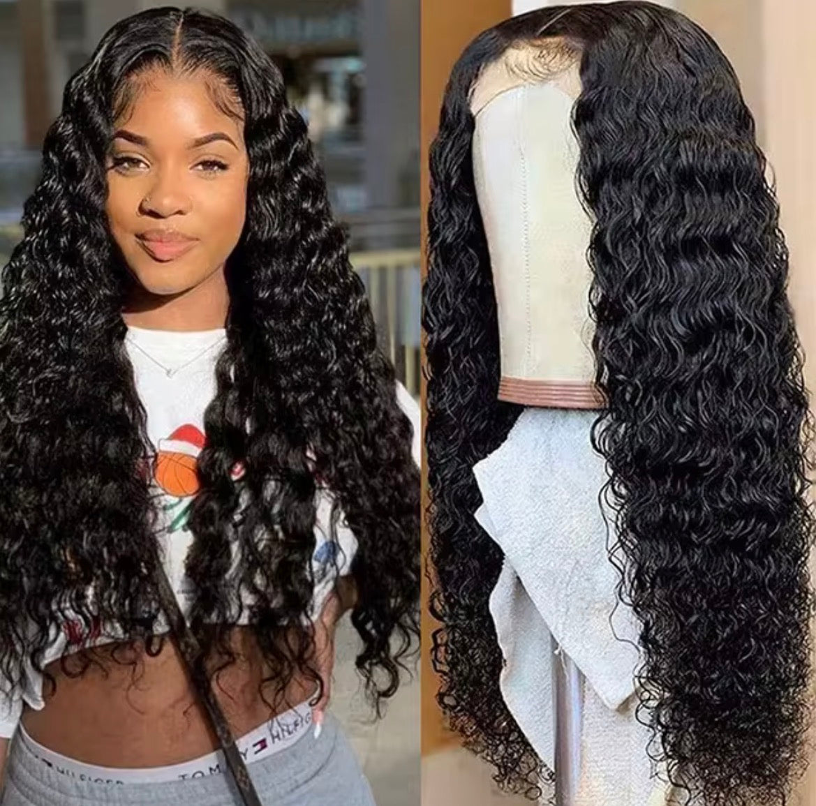 100% cheveux humains ,vague profonde dentelle avant perruque 28 pouces bouclés 13x4 dentelle frontale transparente ,perruques eau crépus noir