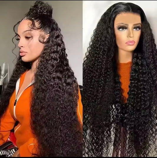 100% cheveux humains ,vague profonde dentelle avant perruque 28 pouces bouclés 13x4 dentelle frontale transparente ,perruques eau crépus noir