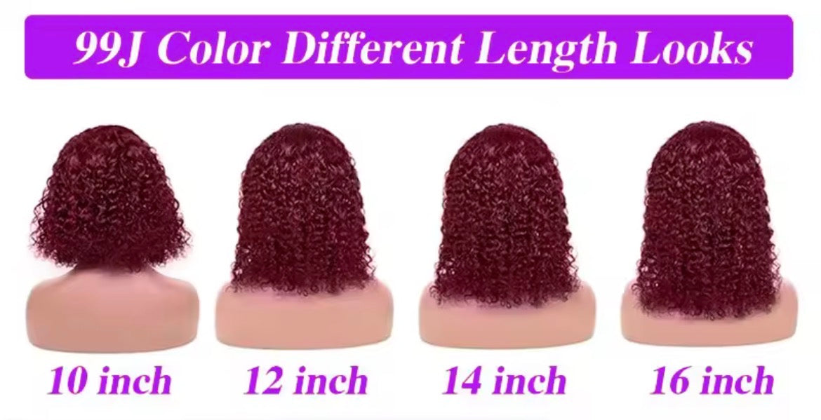 Perruque Lace front Wig Bouclée Bordeaux 99J , Cheveux Humains , 13X4 , Pre-Plucked , Densité 150% Pour femme