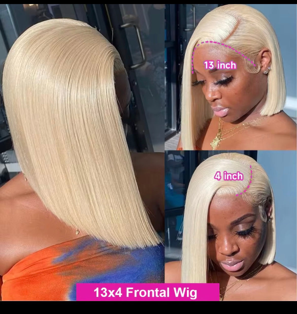Perruque Bob Lace Front Wig Remy naturelle lisse , cheveux courts , blond miel 180% densité 13X4