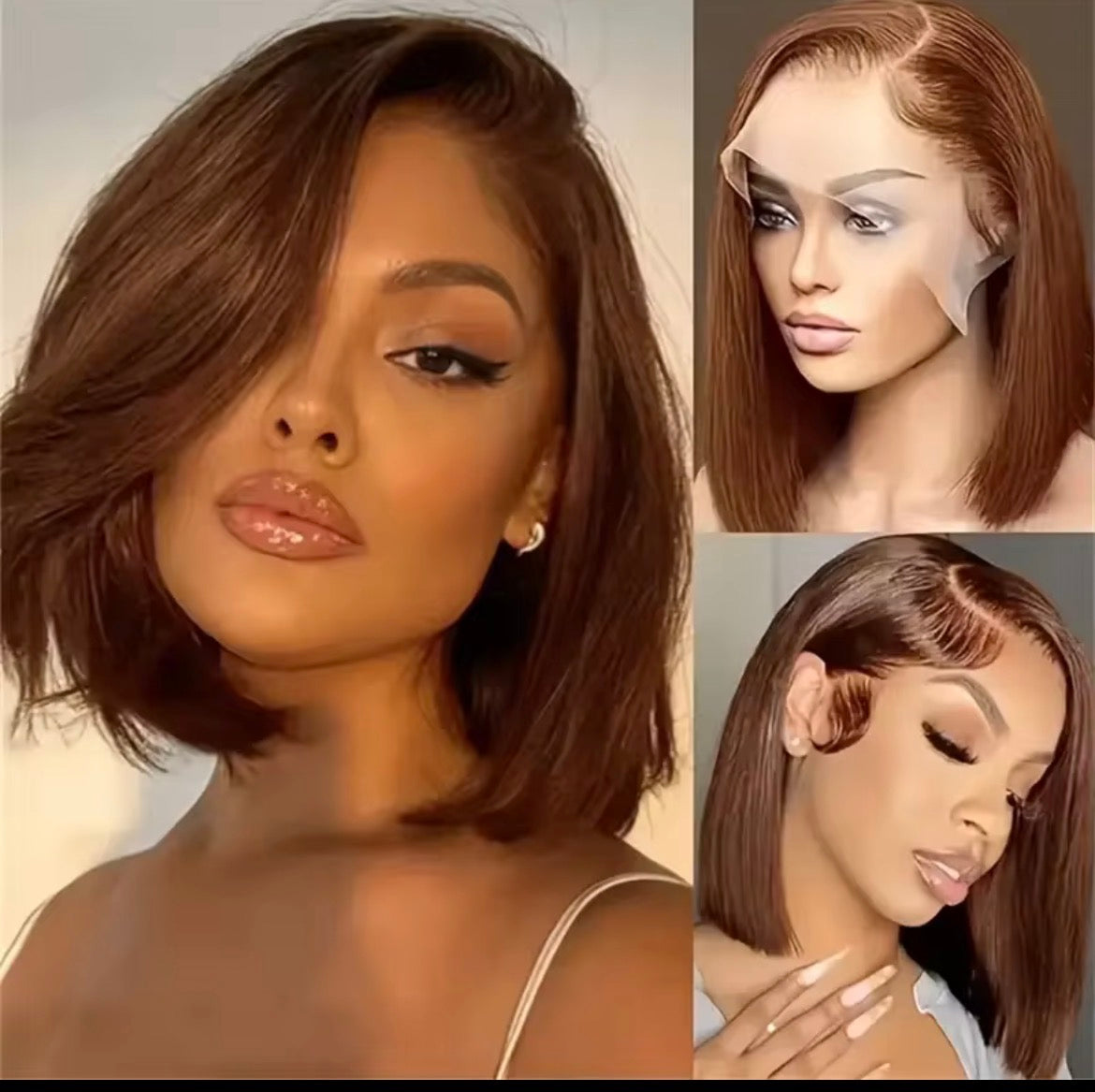 180% Densité cheveux humains bresilien brun chocolat court bob droit 13X4 dentelle transparente dentelle avant de la perrquue