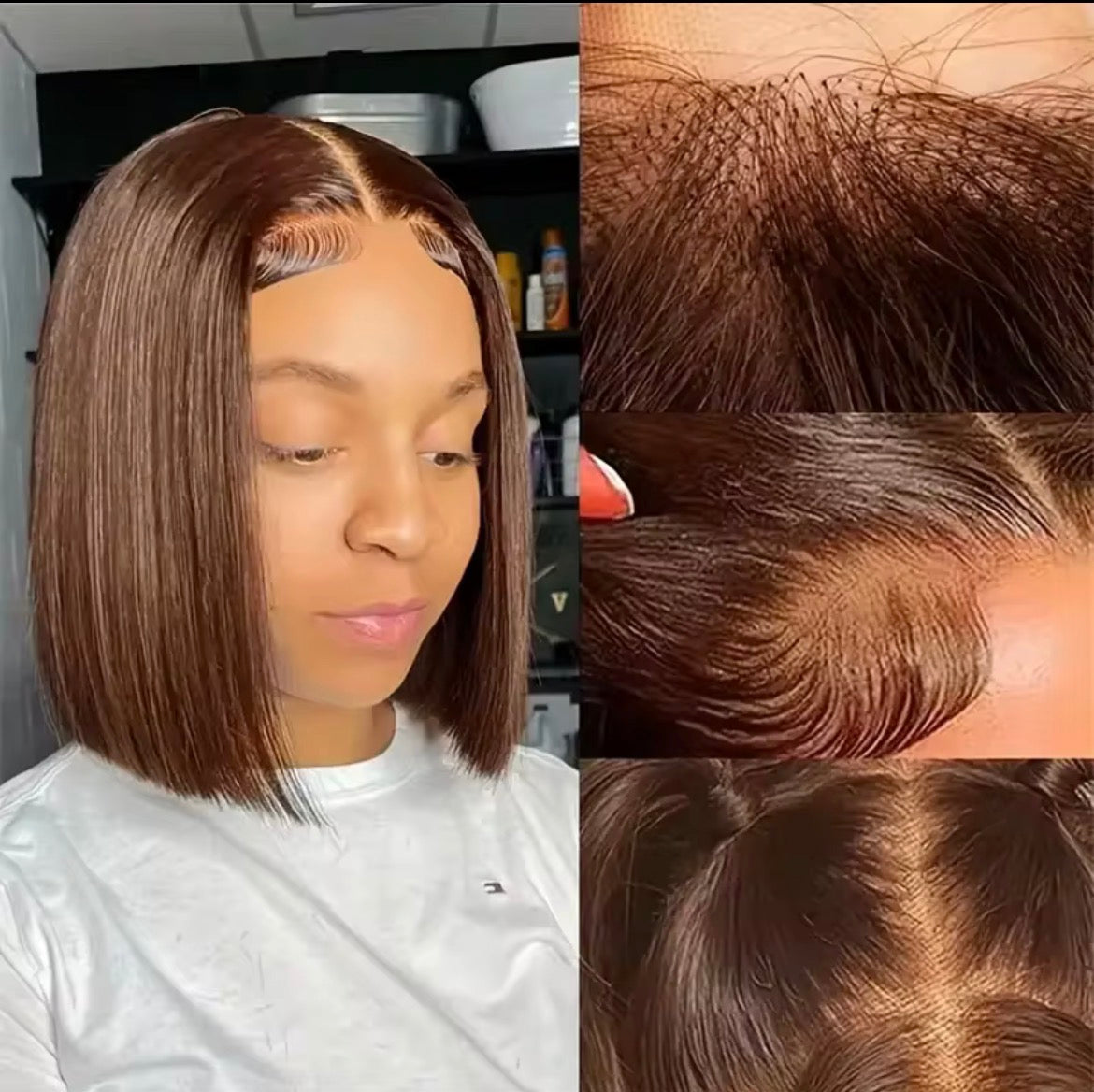 180% Densité cheveux humains bresilien brun chocolat court bob droit 13X4 dentelle transparente dentelle avant de la perrquue