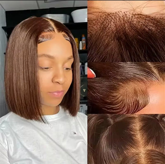 180% Densité cheveux humains bresilien brun chocolat court bob droit 13X4 dentelle transparente dentelle avant de la perrquue