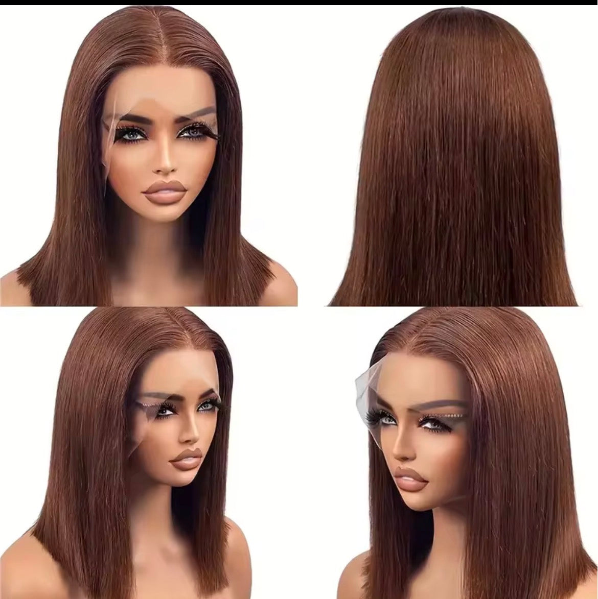 180% Densité cheveux humains bresilien brun chocolat court bob droit 13X4 dentelle transparente dentelle avant de la perrquue