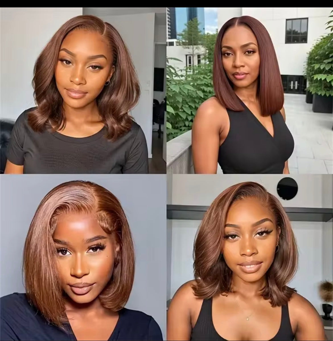 180% Densité cheveux humains bresilien brun chocolat court bob droit 13X4 dentelle transparente dentelle avant de la perrquue