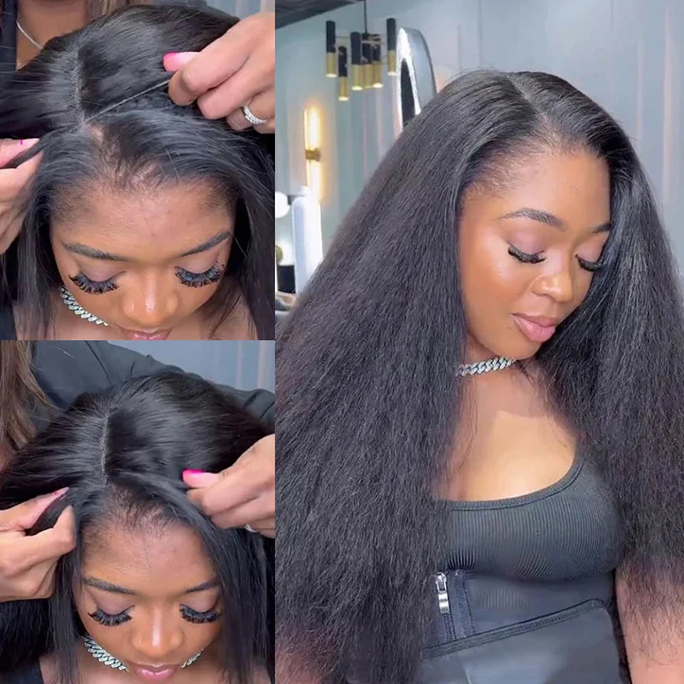 Perruque demi-perruque 3 en 1, cheveux humains crépus et raides, à porter et à emporter, sans colle, avec bandeau, cheveux humains vierges