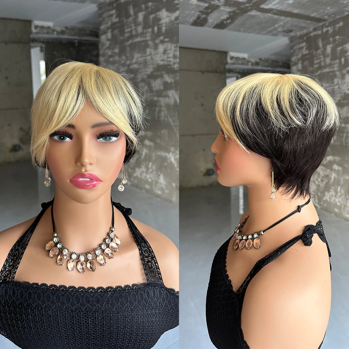 Perruques courtes en cheveux humains, coupe Pixie, perruque brésilienne droite pour femmes noires, perruques entièrement fabriquées à la machine avec frange