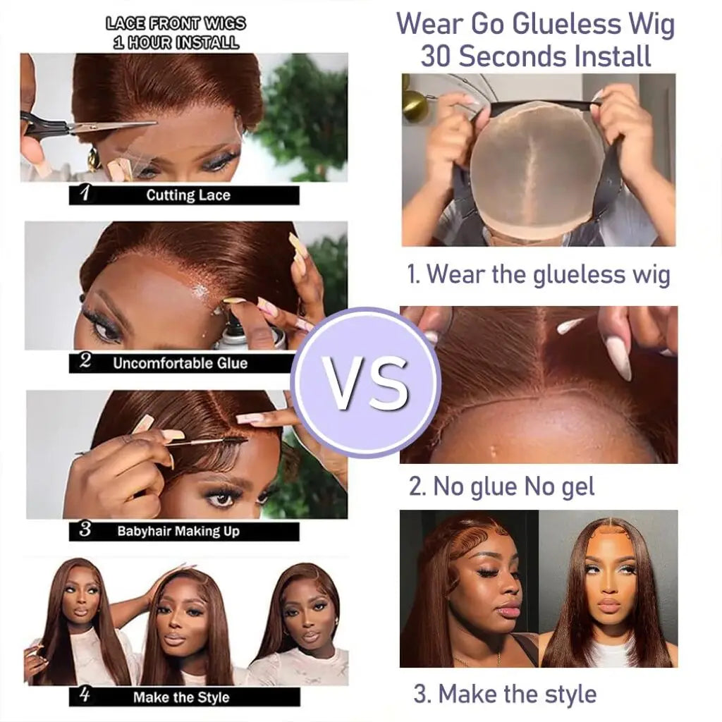 Perruque Lace Front Wig naturelle lisse et transparente Wear Go Couleur #4, brun chocolat, 10 x 10 cm, sans colle