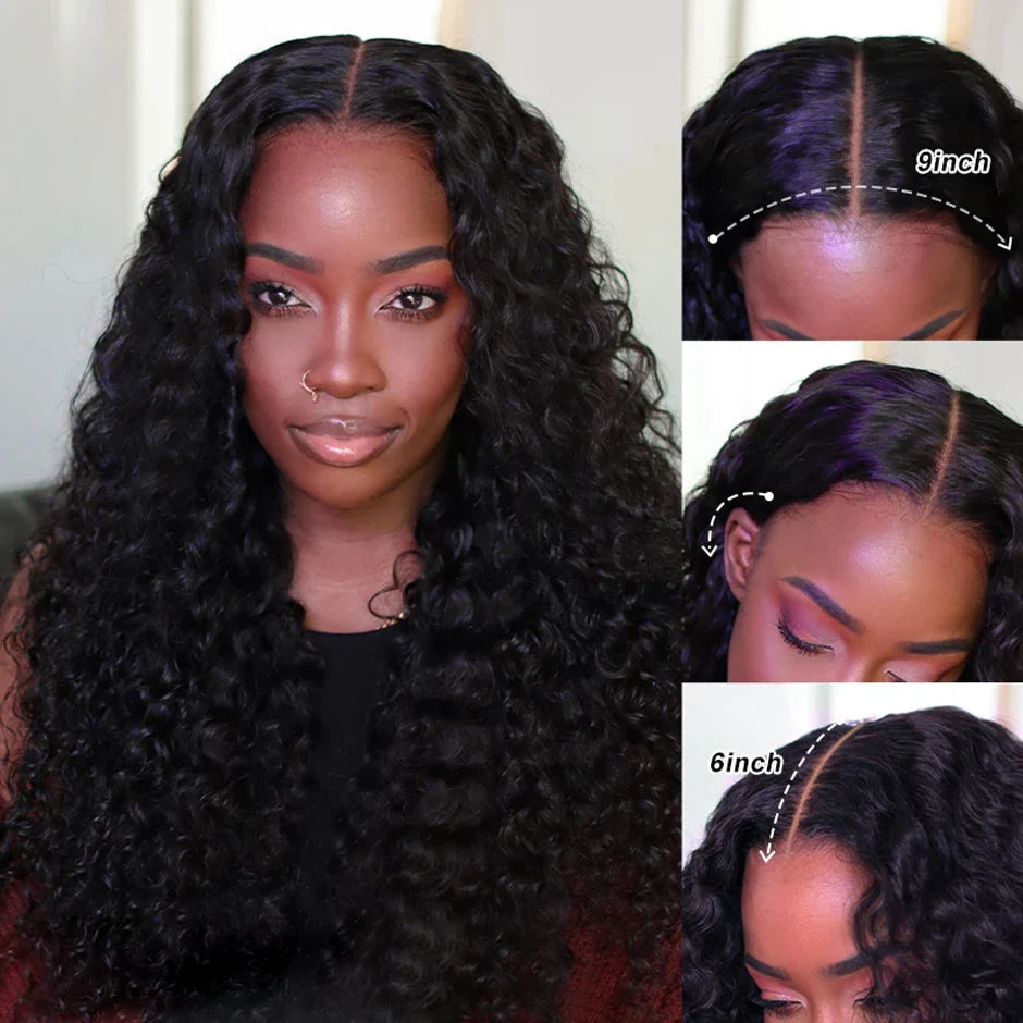 Perruque bouclée Water Wave 9x6, pré-décolorée, à petits nœuds, pré-épilée, avec lace front et sans colle, 100 % cheveux humains.