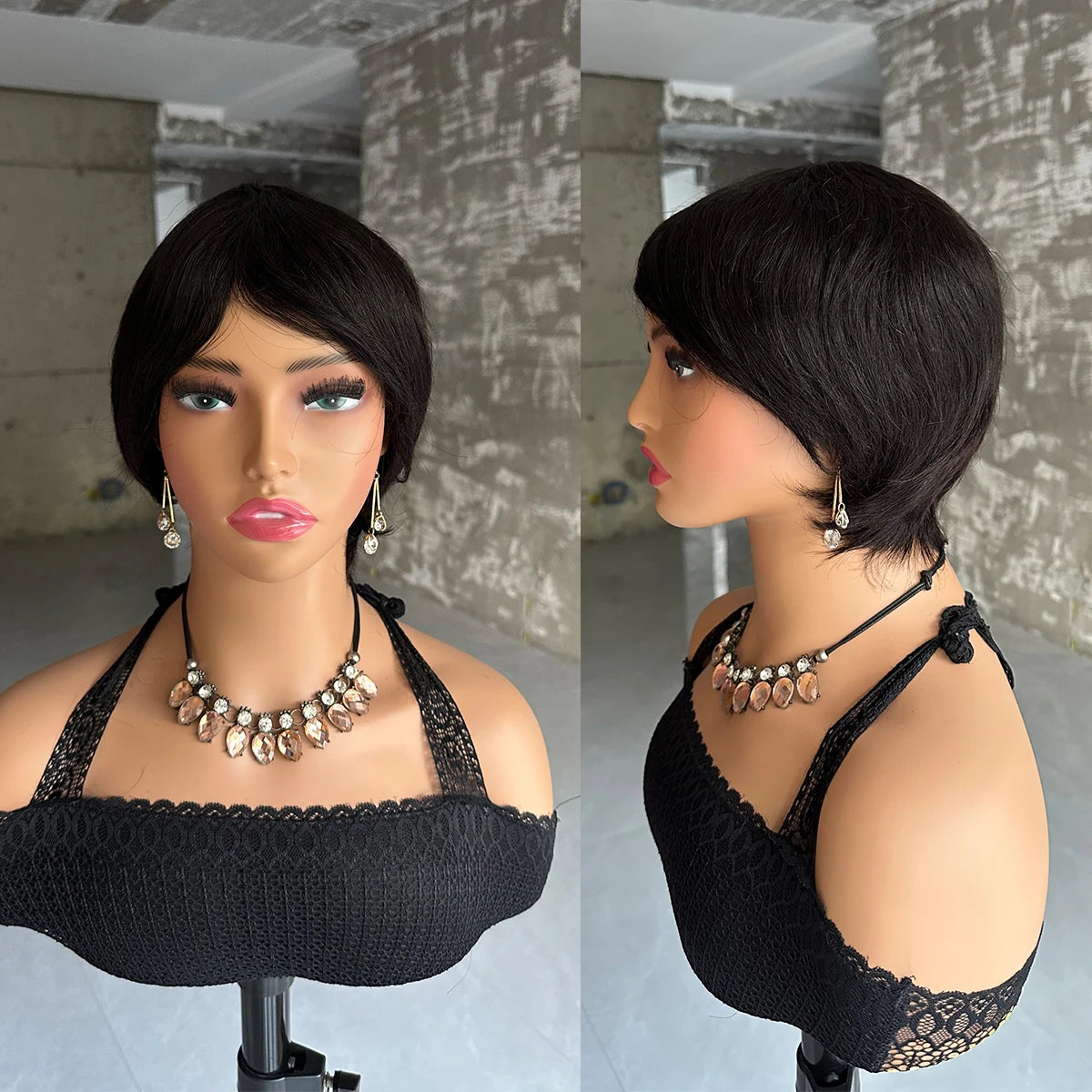 Perruques courtes en cheveux humains, coupe Pixie, perruque brésilienne droite pour femmes noires, perruques entièrement fabriquées à la machine avec frange