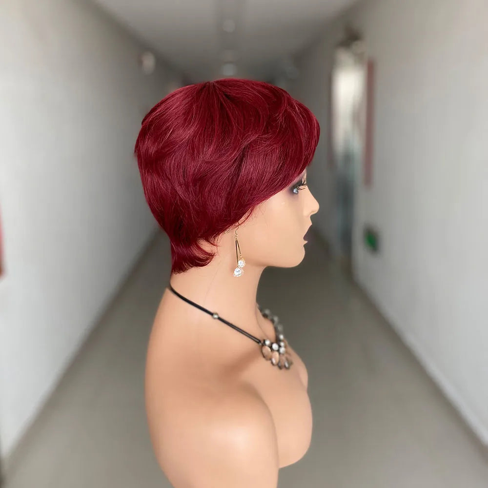 Perruques courtes en cheveux humains, coupe Pixie, perruque brésilienne droite pour femmes noires, perruques entièrement fabriquées à la machine avec frange