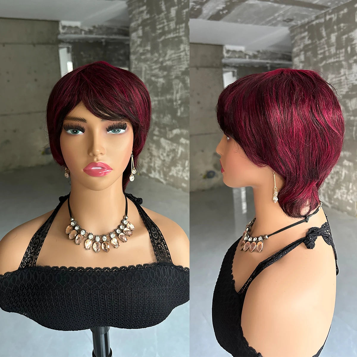 Perruques courtes en cheveux humains, coupe Pixie, perruque brésilienne droite pour femmes noires, perruques entièrement fabriquées à la machine avec frange
