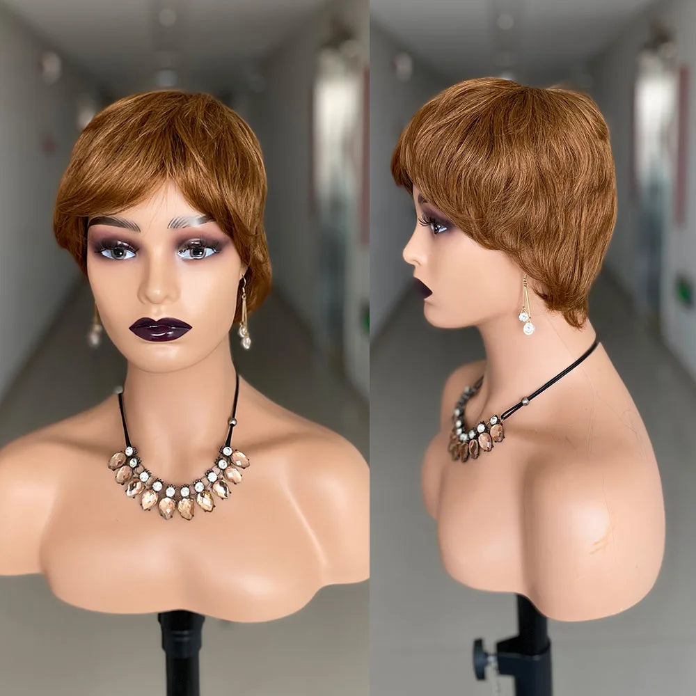 Perruques courtes en cheveux humains, coupe Pixie, perruque brésilienne droite pour femmes noires, perruques entièrement fabriquées à la machine avec frange