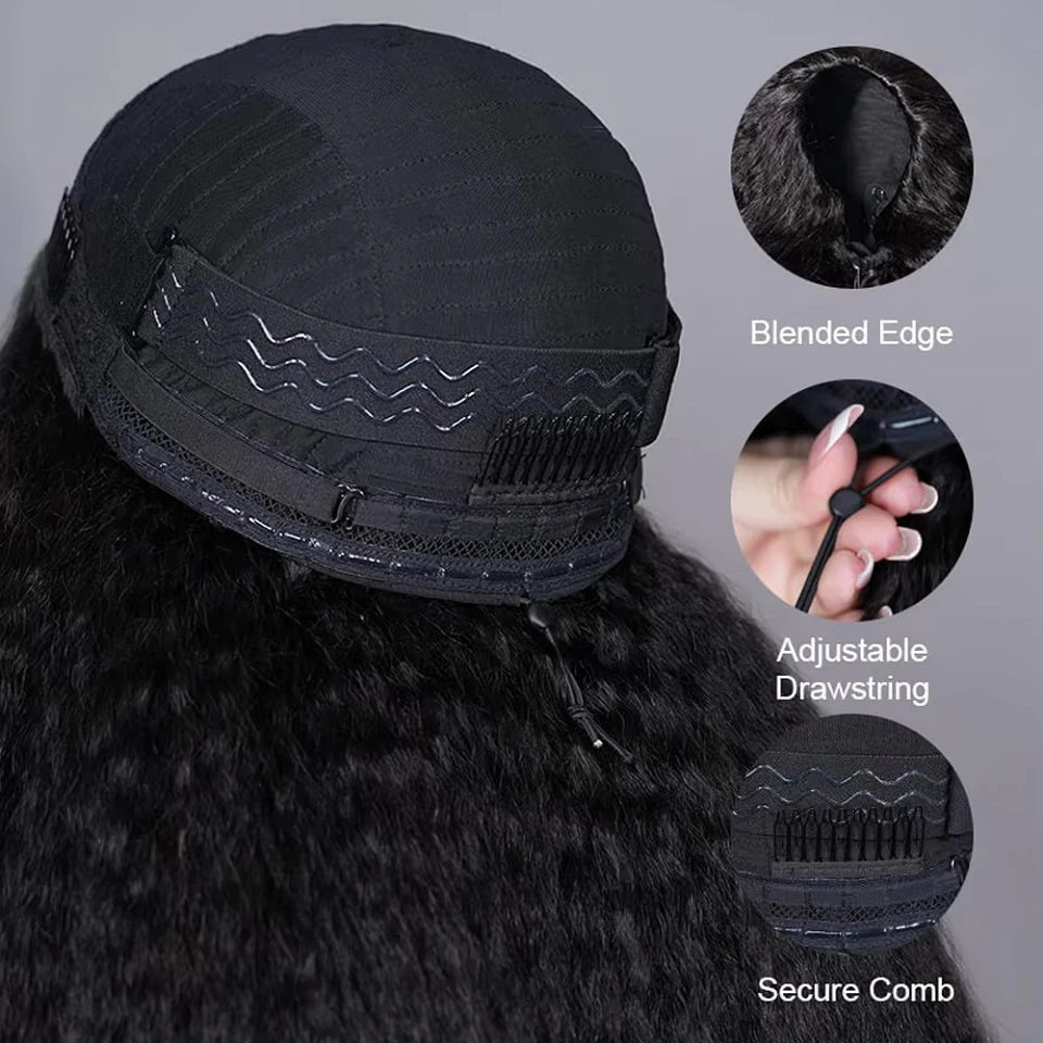Perruque demi-perruque 3 en 1, cheveux humains crépus et raides, à porter et à emporter, sans colle, avec bandeau, cheveux humains vierges