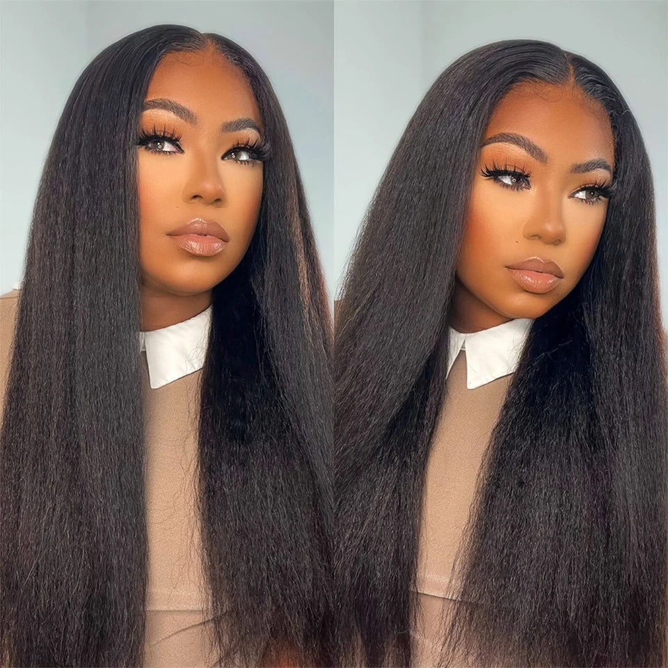 Demi-perruques crépues lisses sans colle, cheveux humains améliorés 3 en 1, demi-perruque avec cordon de serrage, clips sans couture, retournement