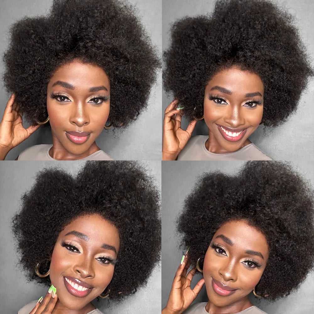 Perruques afro pour femmes noires, perruques crépues bouclées avec dentelle frontale, perruques afro courtes, cheveux humains, 13x4x2, dentelle HD, naissance de cheveux naturelle, sans colle, 250 %