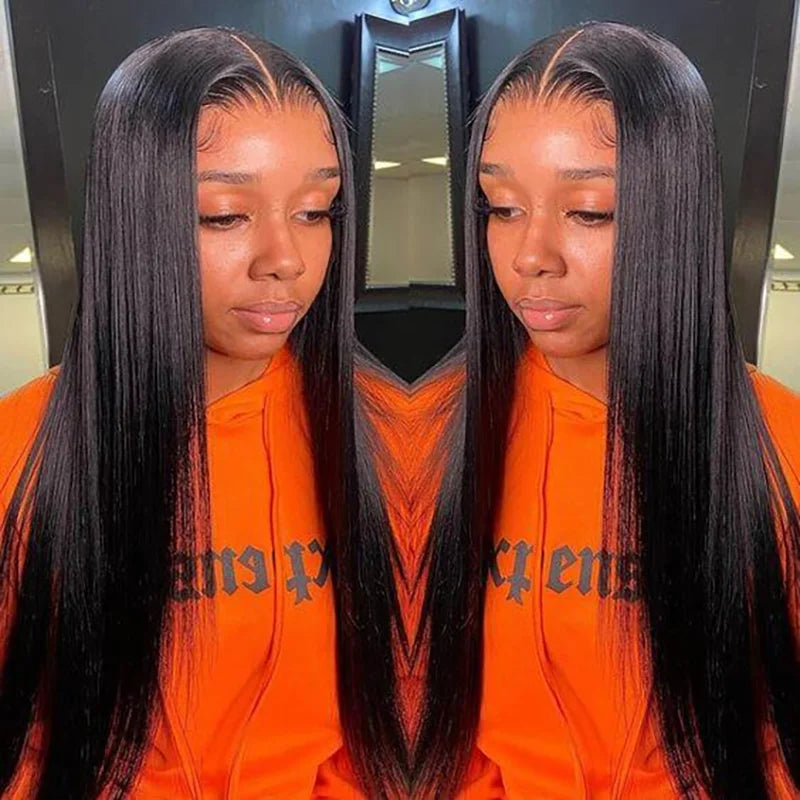 Perruques de cheveux humains raides pré-décolorés, avec fermeture en dentelle transparente, sans colle, à porter et à emporter