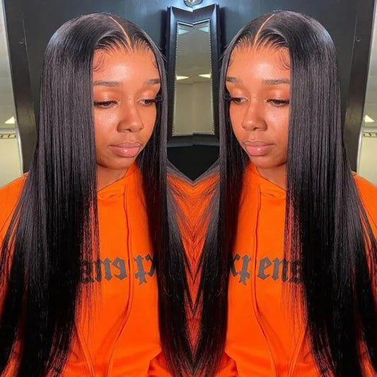 Perruques de cheveux humains raides pré-décolorés, avec fermeture en dentelle transparente, sans colle, à porter et à emporter