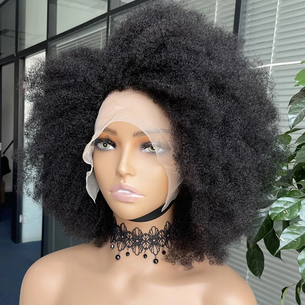 Perruques afro pour femmes noires, perruques crépues bouclées avec dentelle frontale, perruques afro courtes, cheveux humains, 13x4x2, dentelle HD, naissance de cheveux naturelle, sans colle, 250 %