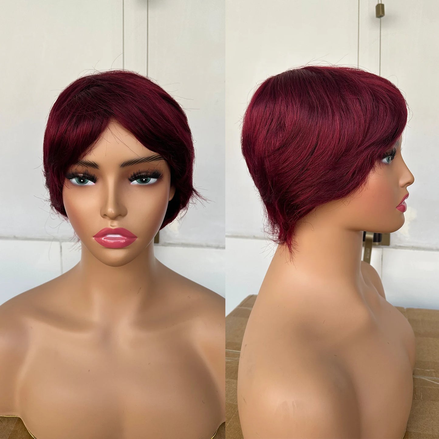 Perruques courtes en cheveux humains, coupe Pixie, perruque brésilienne droite pour femmes noires, perruques entièrement fabriquées à la machine avec frange