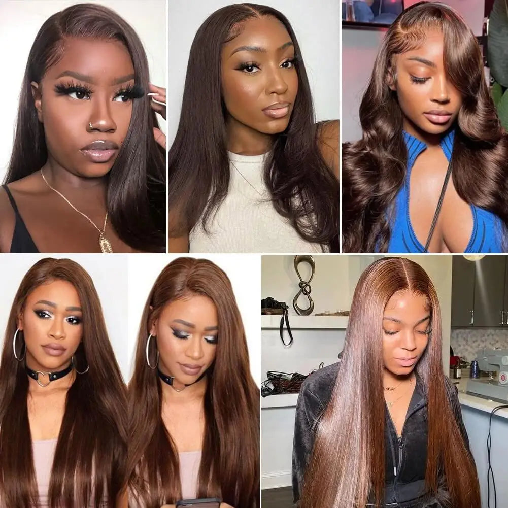 Perruque Lace Front Wig naturelle lisse et transparente Wear Go Couleur #4, brun chocolat, 10 x 10 cm, sans colle