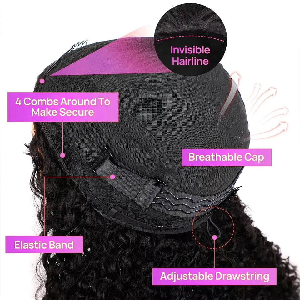 Perruque demi-perruque 3 en 1, cheveux humains crépus et raides, à porter et à emporter, sans colle, avec bandeau, cheveux humains vierges